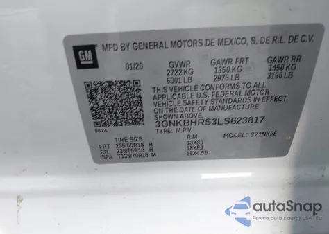 2020 Chevrolet Blazer Awd 2Lt z USA, uszkodzony, nr VIN 3GNKBHRS3LS623817